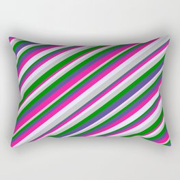 [ Thumbnail: Eye-catching Dark Slate Blue, Deep Pink, Lavender, Grey, and Green Colored Striped/Lined Pattern Rectangular Pillow ]