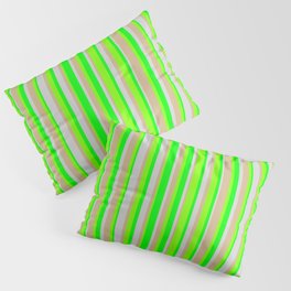 [ Thumbnail: Tan, Chartreuse, Lime & Light Grey Colored Striped/Lined Pattern Pillow Sham ]