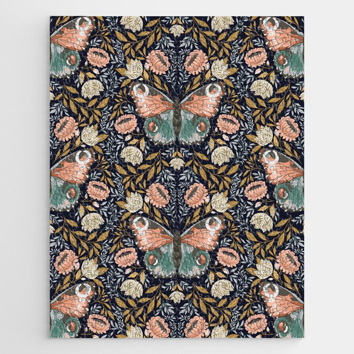 William Morris Inspired Butterfly Pattern - Midnight Garden Jigsaw Puzzle