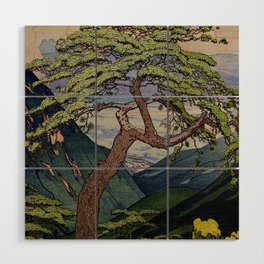 The Downwards Climbing - Summer Tree & Mountain Ukiyoe Nature Landscape in Green Wood Wall Art