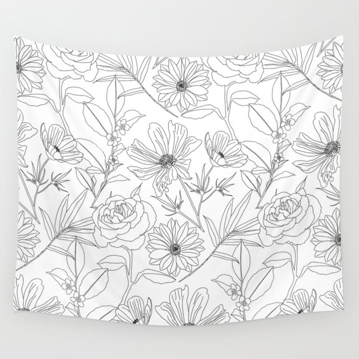 Black and white flower tapestry shop