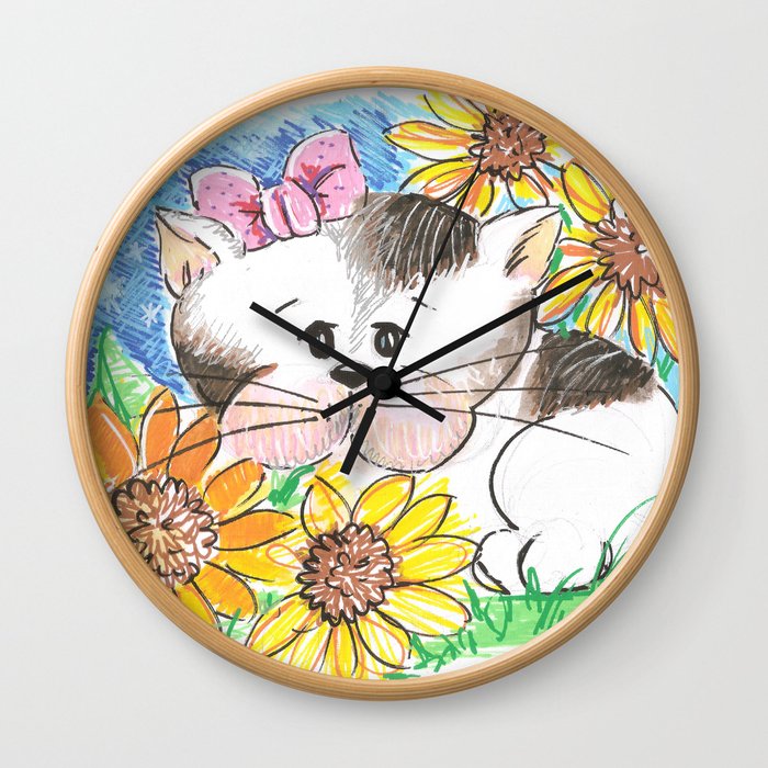 Marisol y los girasoles, the cat and the Sunflowers Wall Clock
