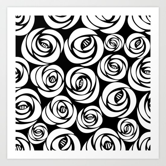 black background with white flowers Art Print