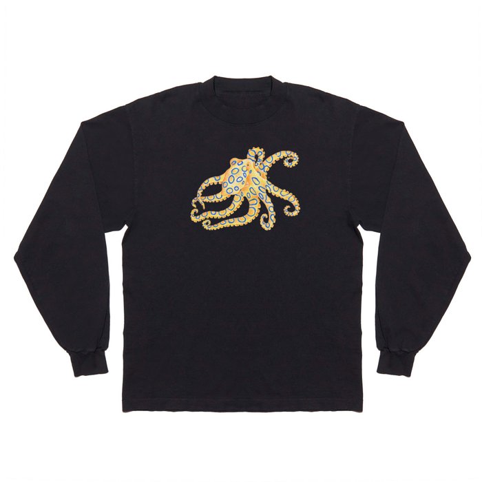 Blue Ring Octopus Black Long Sleeve T Shirt