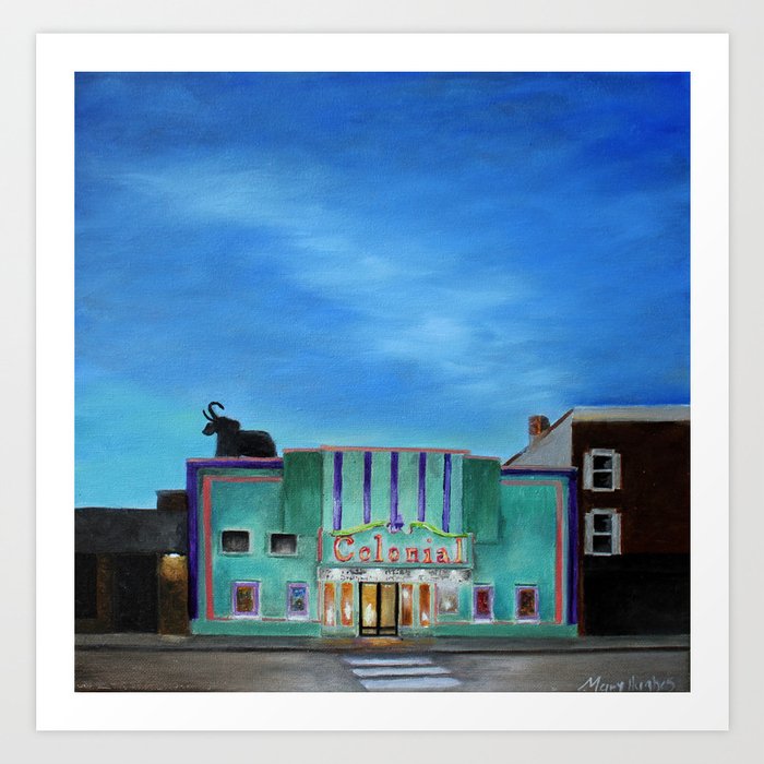 Evening At The Colonial Movie Theater Painting Art Print By