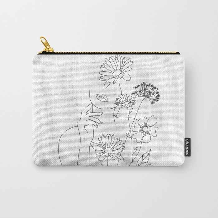 Minimal Line Art Woman with Flowers III Carry-All Pouch