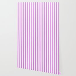 Magenta Pink and White Vintage American Country Cabin Ticking Stripe Wallpaper