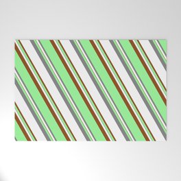 [ Thumbnail: Green, Grey, White, and Brown Colored Lined/Striped Pattern Welcome Mat ]