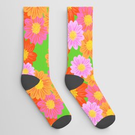 Bright Summer Cosmos Flowers On Kelly Green Socks