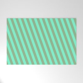 [ Thumbnail: Aquamarine & Dark Sea Green Colored Stripes Pattern Welcome Mat ]