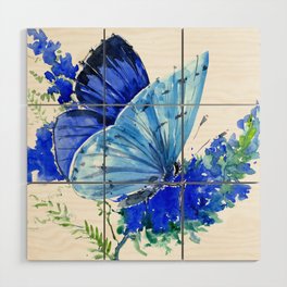 Blue Butterfly, blue butterfly lover blue room design floral nature Wood Wall Art