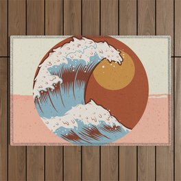 The Great Wave off Kanagawa Terracotta Outdoor Rug