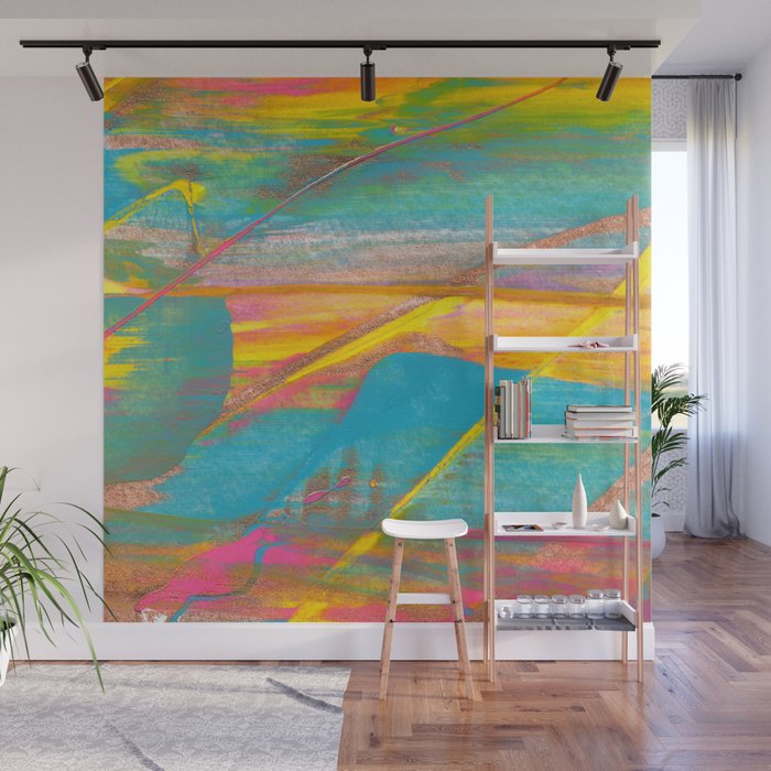 Rainbow And Gold Bold Abstract Painting Wall Mural By