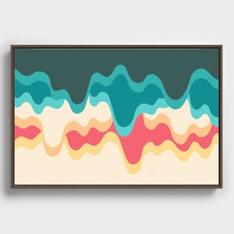 Waves Rippling and Cascading At The Beach Abstract Nature Art In Summer Beach Color Palette Framed Canvas