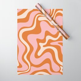 Liquid Swirl Retro Abstract Pattern in Orange Pink Cream Wrapping Paper