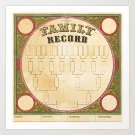 Vintage Family Record for 5 Generations Art Print