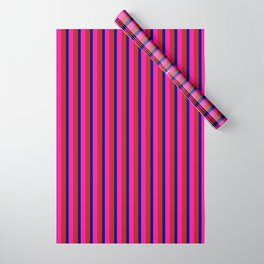 [ Thumbnail: Deep Pink, Red & Blue Colored Lined Pattern Wrapping Paper ]