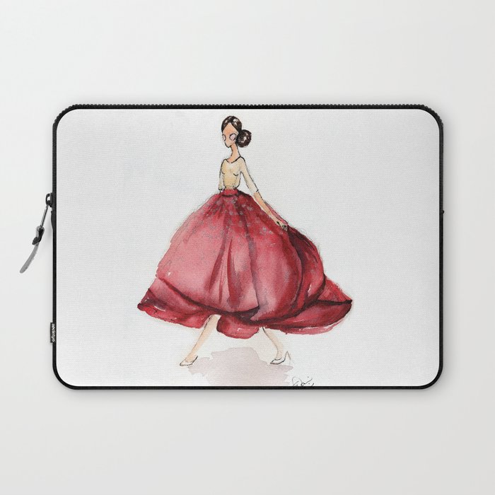 Red Fashion Watercolor Model Laptop Sleeve