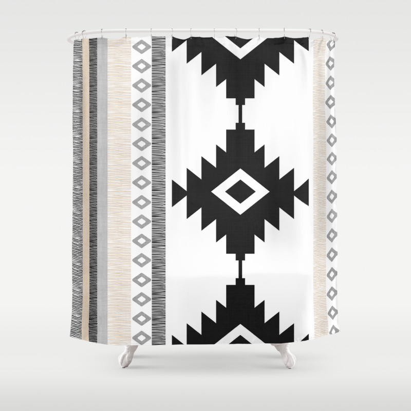 Tan Shower Curtain By Becky Bailey, Black White And Tan Shower Curtain