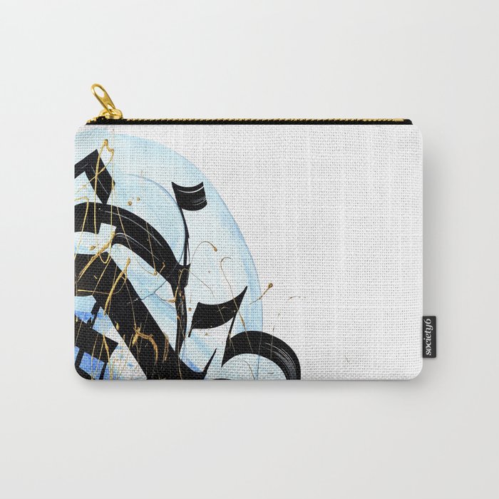 Abstract Calligraphy artwork. Black letters on blue brush strokes. Carry-All Pouch
