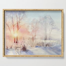 Ethereal Snowy Christmas Morning Sunrise  Serving Tray