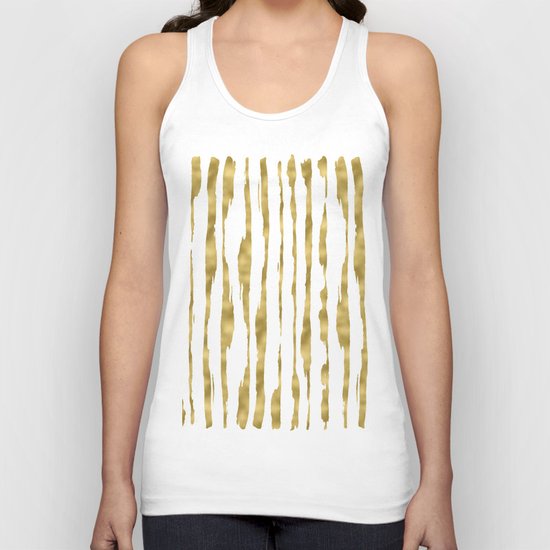 Small uneven hand painted gold stripes on clear white - vertical pattern Unisex Tank Top