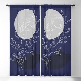 Abstract landscape in midnight blue with a silver moon Blackout Curtain