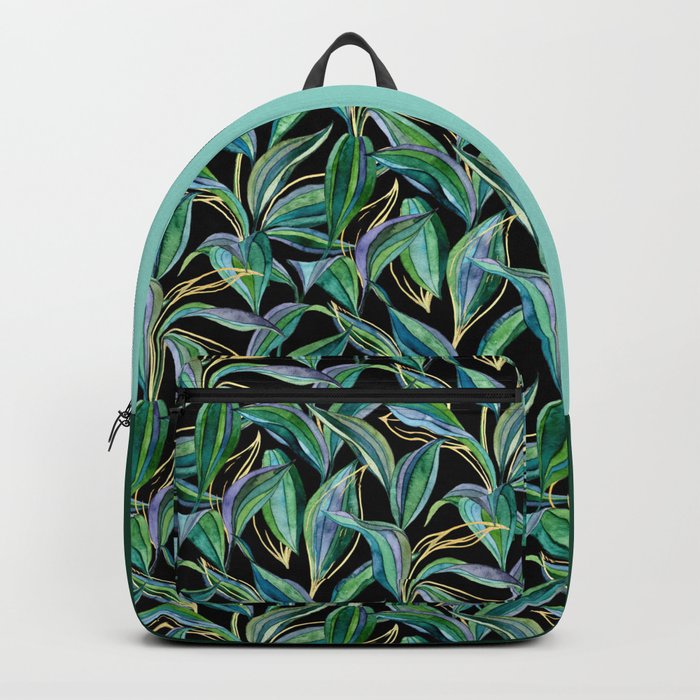 Leaves + Lines in Gold, Green and Black  Backpack