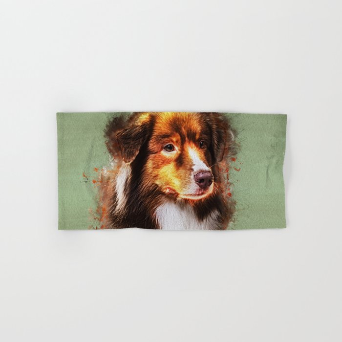 Australian Shepherd Aussie Watercolor Digital Art Hand Bath Towel By K9printart