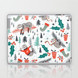 Slothy Holidays Christmas White & Mint Laptop Skin
