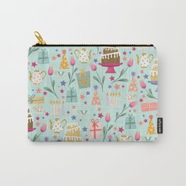 Birthday Tea Carry-All Pouch | Tea, Cake, Illustration, Birthday Pattern, Candles, Teacup, Drawing, Pattern, Gifts, Party 