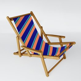 [ Thumbnail: Light Sky Blue, Teal, Coral, and Blue Colored Stripes Pattern Sling Chair ]