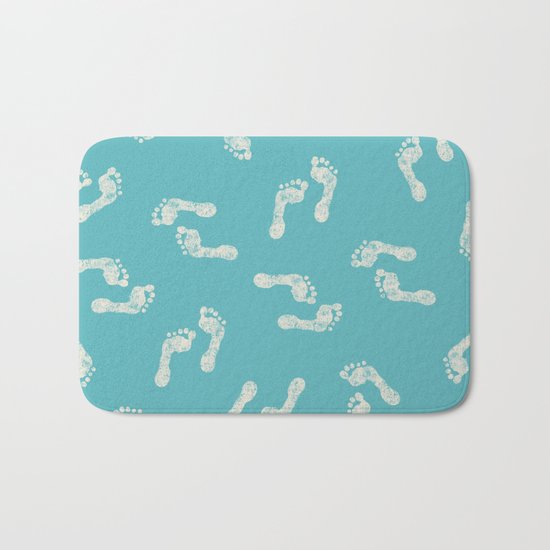 Beach Series Aqua - White footprints on turquoise background on #Society6 Bath Mat