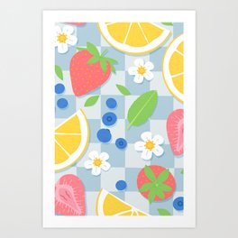 Summer fruit picnic seamless pattern illustration Art Print