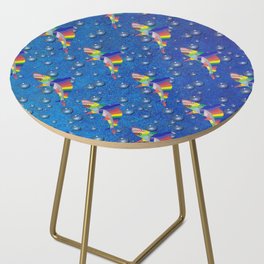 Colorful Shark Hand Drawn Design with Digital Bubbles on a Water Background Side Table