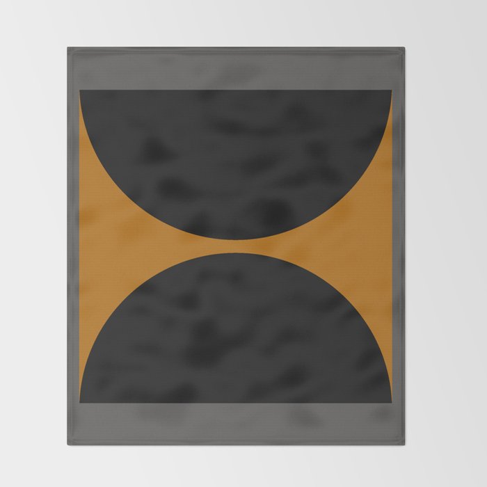 Black and Gray Gradient with Gold Squares and Half Circles Digital Illustration - Artwork Throw Blanket