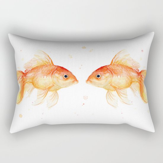 Goldfish Love Watercolor Fish Painting Rectangular Pillow