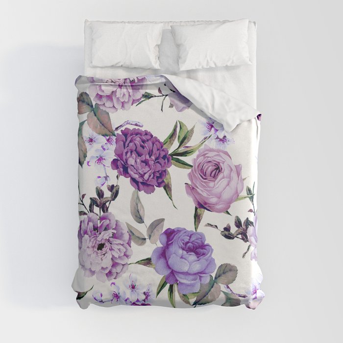 Elegant Girly Violet Lilac Purple Flowers Duvet Cover