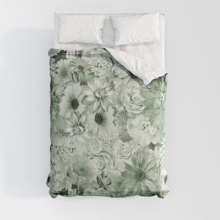 juniper green floral bouquet aesthetic cluster Comforter