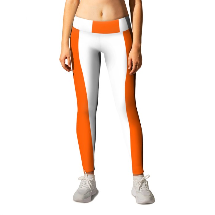 Maximum orange - solid color - white vertical lines pattern Leggings