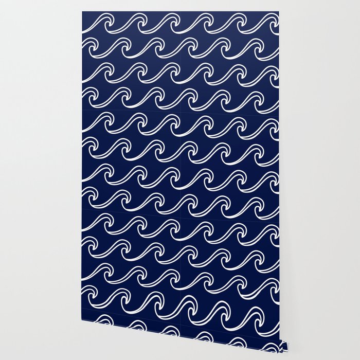 Rough Sea Pattern White On Navy Blue Wallpaper By Xooxoo Society6