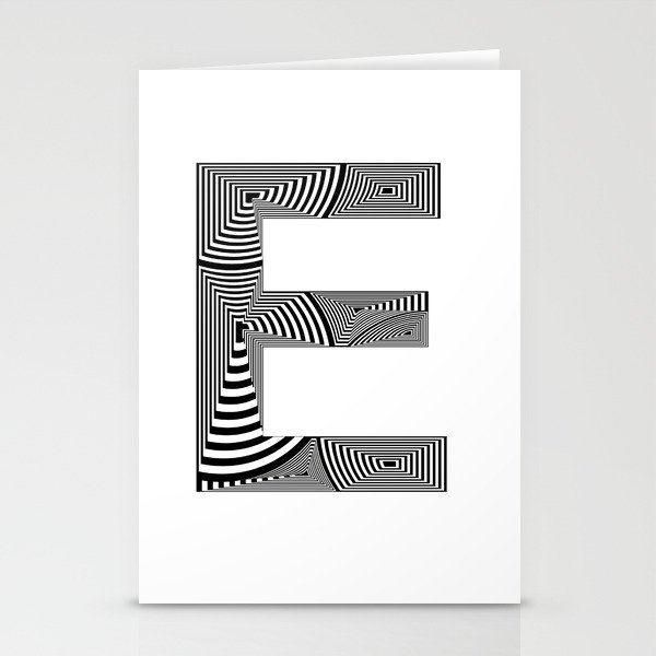 capital letter E in black and white, with lines creating volume effect Stationery Cards