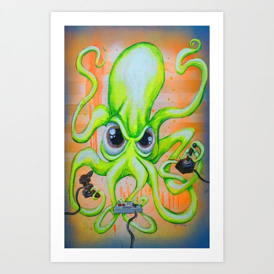 Video Game Playing Octopus Art Print