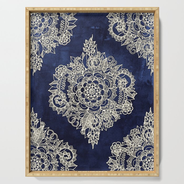 Society6 ケース Cream Floral Moroccan Pattern on Deep Indigo Cream Floral Moroccan Pattern on Deep Indigo Ink Art Print