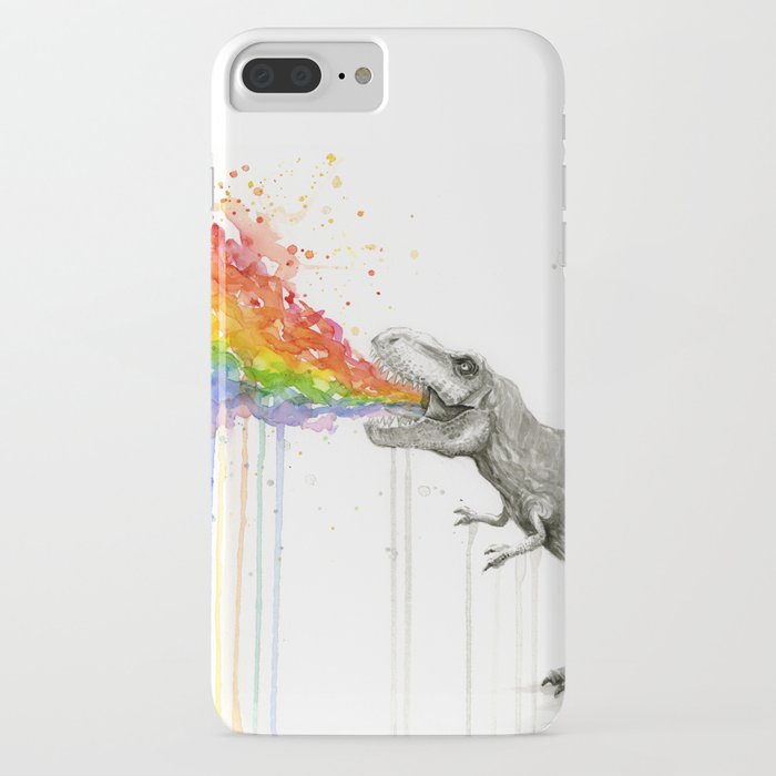 t-rex dinosaur rainbow puke taste the rainbow watercolor iphone case