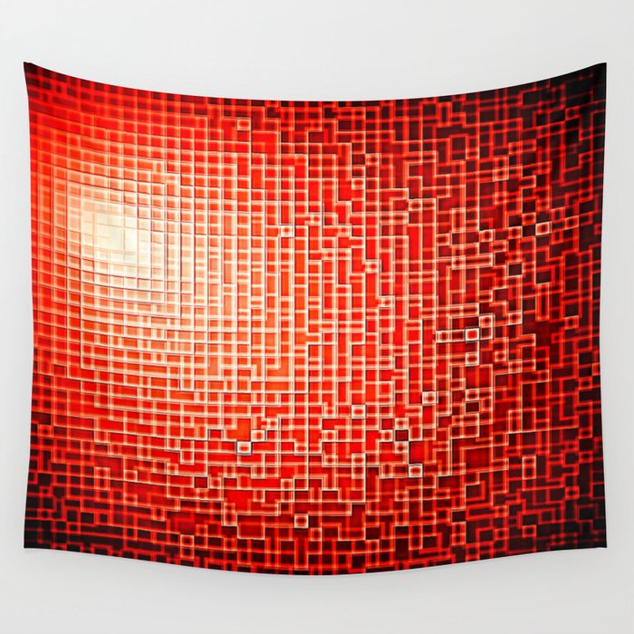 Red Pixels Art Wall Tapestry