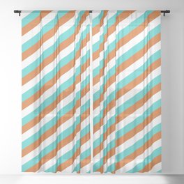 [ Thumbnail: Chocolate, White, and Turquoise Colored Stripes Pattern Sheer Curtain ]