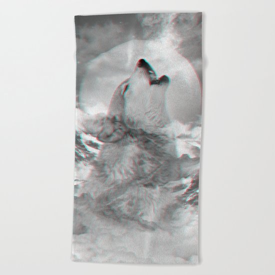 Maybe the Wolf Is In Love with the Moon v.2 (3D Effect) Beach Towel
