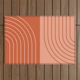 Abstract Geometric Rainbow Lines 4 in Brick Red Outdoor Rug