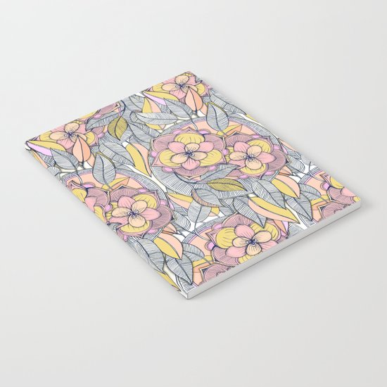 Pink and Peach Linework Floral Pattern Notebook